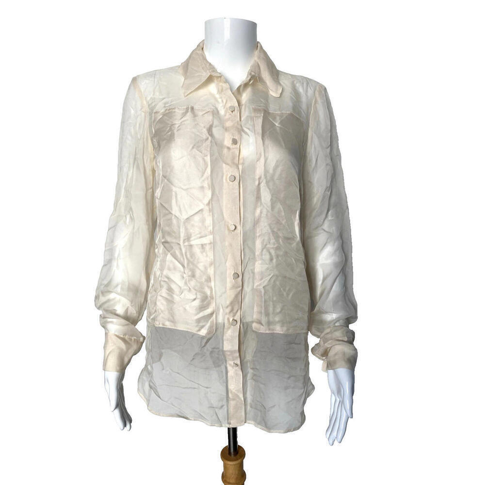 Elizabeth And James S/M Sheer Cream Long Sleeves Silk Blouse Top Tunic Small